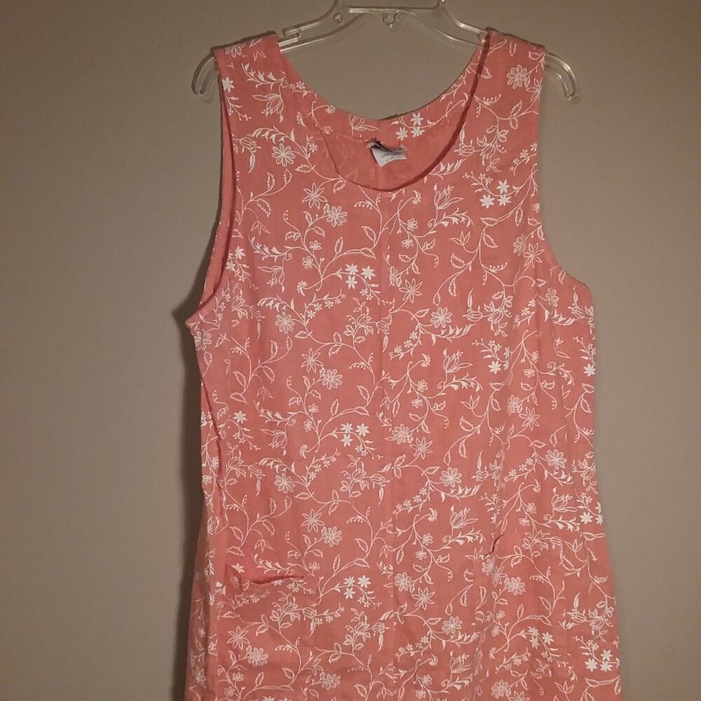 Clio II Women Size 1X Linen Sleeveless Coral Peach  Floral Sheath Dress